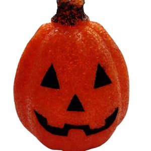 Vintage melted plastic 9.5" pumpkin or jack-o'-lantern. Halloween!Missing cord.